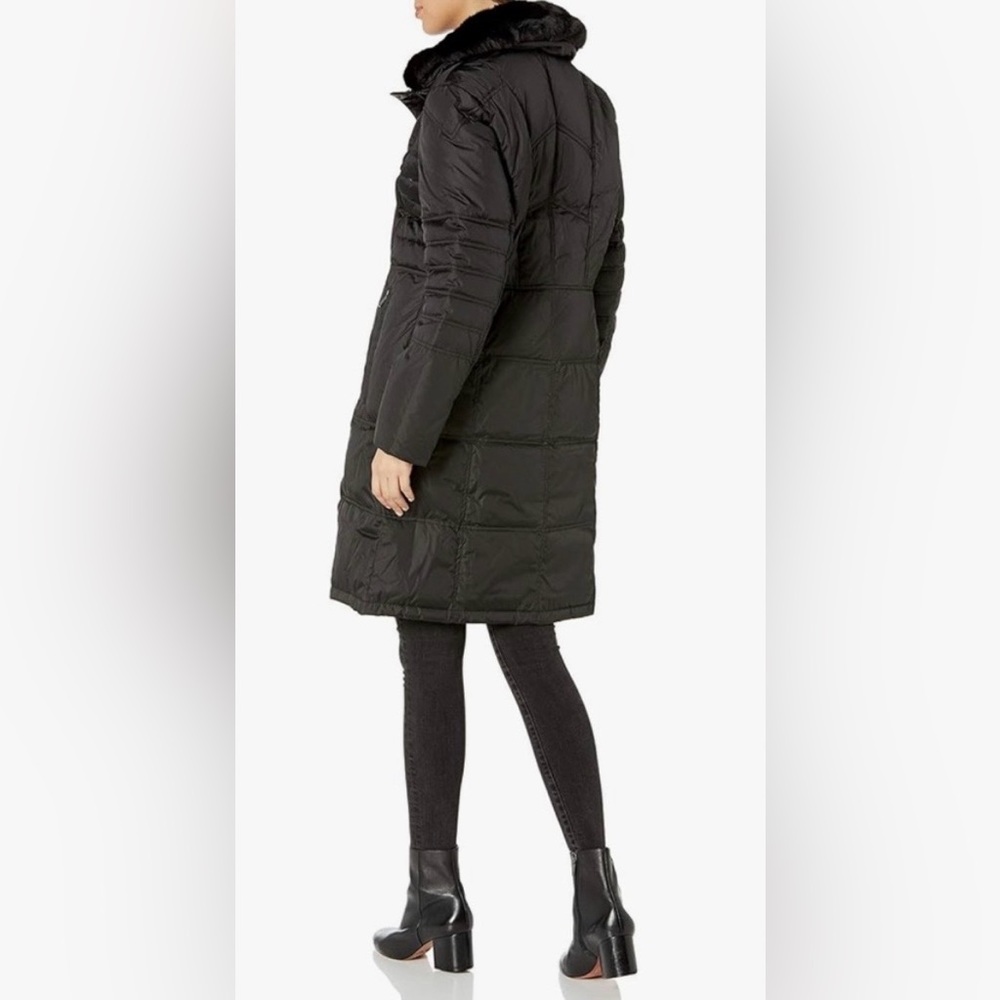 New with Tags London Fog Chevron Coat with Faux Fur Trimmed Hood - Picture 4 of 8